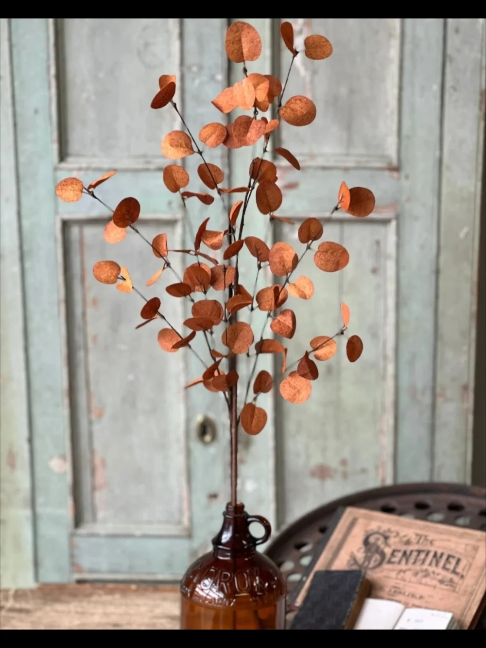 Rust Orange Faux Eucalyptus Stem - Decorative Home Accent